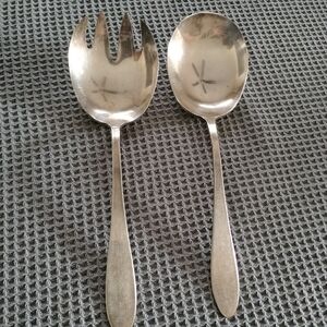 Vintage Reed And Barton Silver Plated Salad Serving Spork And Spoon Entertaining